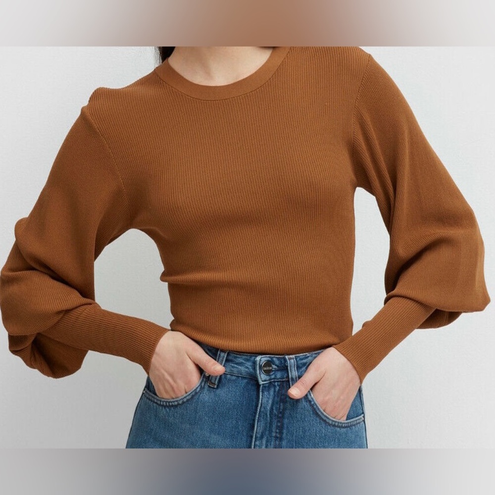 NWT Toteme “Vignola” Puff Sleeve Tan Sweater- XXS